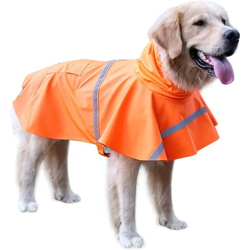 Large Dog Raincoat Adjustable Pet Water Proof Clothes Lightweight Rain Jacket Poncho Hoodies With Strip Reflective
