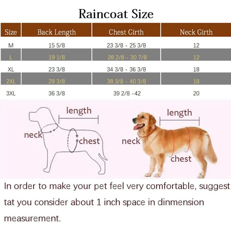 Large Dog Raincoat Adjustable Pet Water Proof Clothes Lightweight Rain Jacket Poncho Hoodies With Strip Reflective