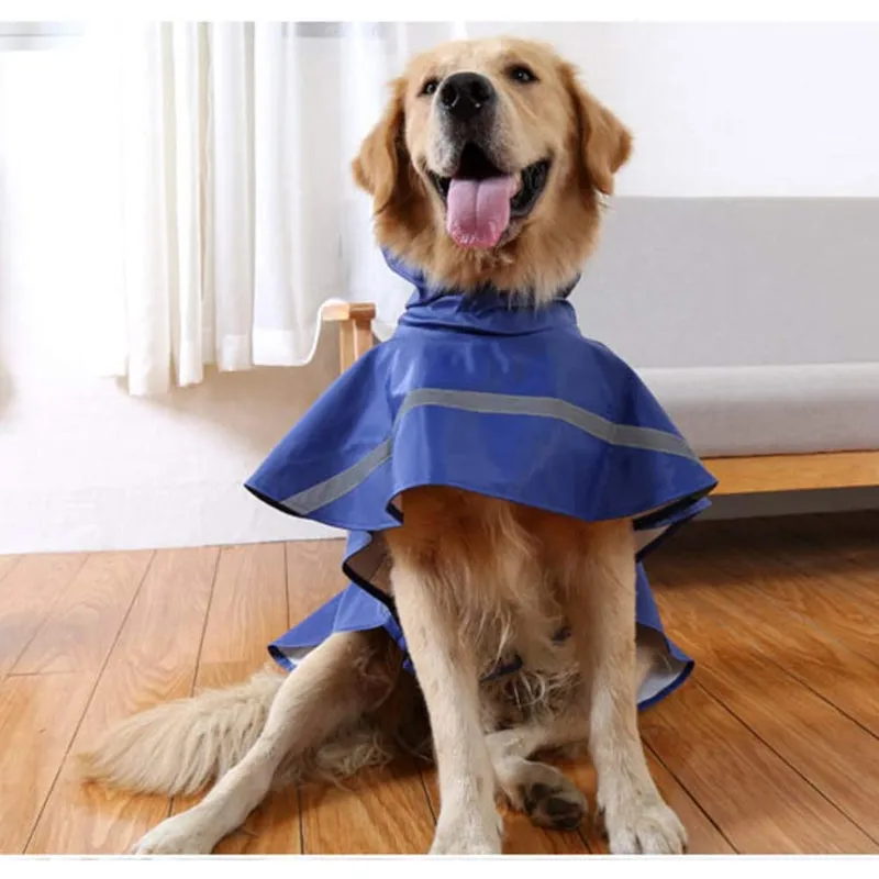 Large Dog Raincoat Adjustable Pet Water Proof Clothes Lightweight Rain Jacket Poncho Hoodies With Strip Reflective