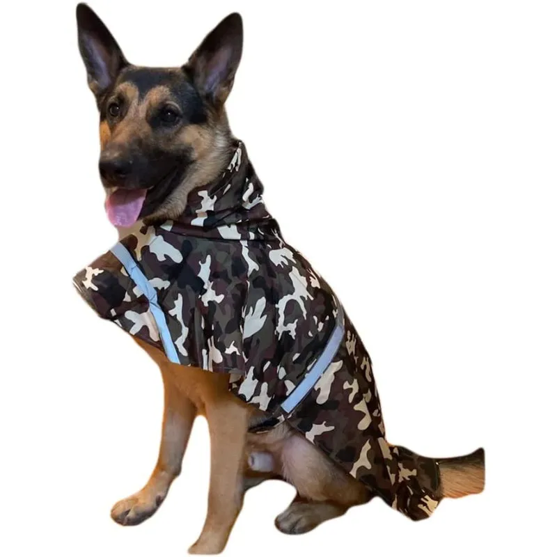 Large Dog Raincoat Adjustable Pet Water Proof Clothes Lightweight Rain Jacket Poncho Hoodies With Strip Reflective