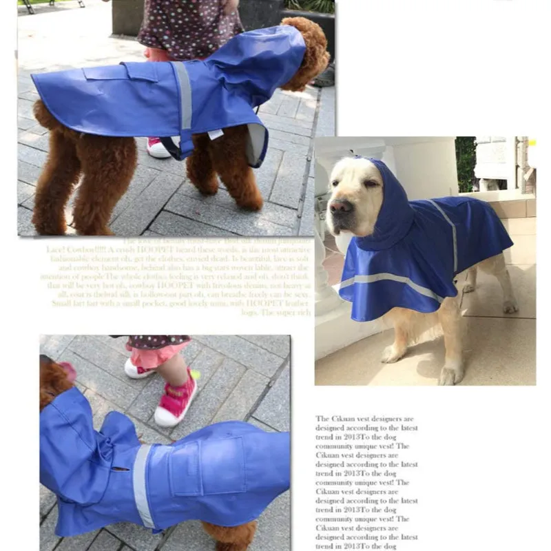 Large Dog Raincoat Adjustable Pet Water Proof Clothes Lightweight Rain Jacket Poncho Hoodies With Strip Reflective