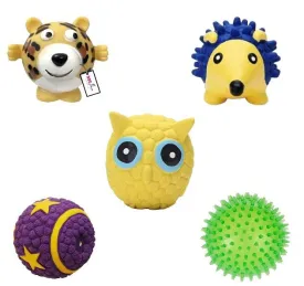 Latex Interactive Training Fetch and Play Squeaky Toy - Combos Tiger, Latex Star Ball, Interactive Hedgehog, Rubber Spiked Ball