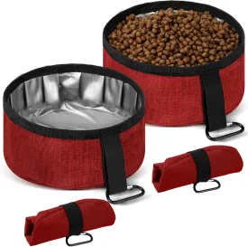 Meanplan 2 Pack Portable Dog Bowls Foldable Travel Dog Dish Portable Puppy Water and Food Bowl Pet Hiking Accessories for Small and Large Pets(Red,40 oz)