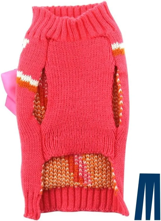 Mikayoo Dog Christmas Sweater, Pet Xmas Sweater, Cat Holiday Sweater, Bowknot Design Cold Weather Coat, Holiday Festive Sweater for Small Dogs or Cats(M)