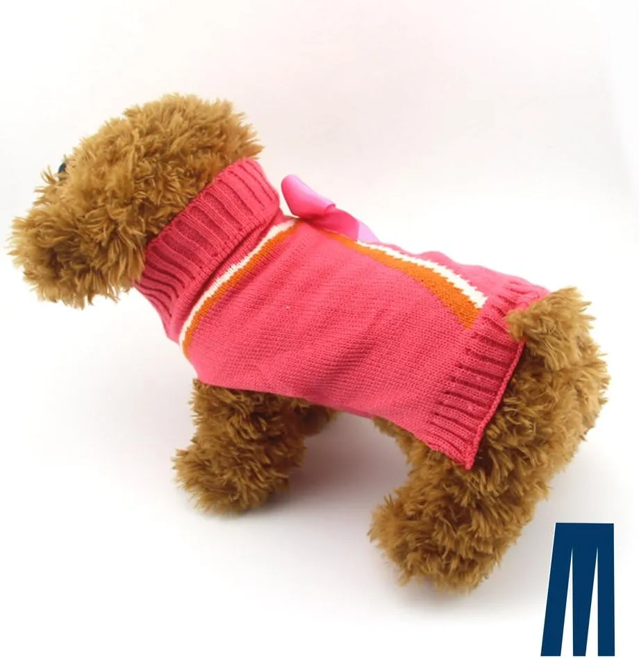Mikayoo Dog Christmas Sweater, Pet Xmas Sweater, Cat Holiday Sweater, Bowknot Design Cold Weather Coat, Holiday Festive Sweater for Small Dogs or Cats(M)