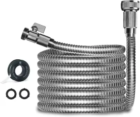 Morvat 10ft Stainless Steel Garden Hose Metal with Brass ON/OFF Valve, Heavy Duty for Nozzle, Water, Yard & Outdoor, Lightweight No-Kink, Crush & Puncture Resistant, Roll of Teflon Tape & 3 Washers