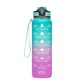 Motivational Water Bottle with Time Marker and Straw, 32 oz, Leakproof & One Hand Operation, Suitable for Fitness, Gym & Outdoor