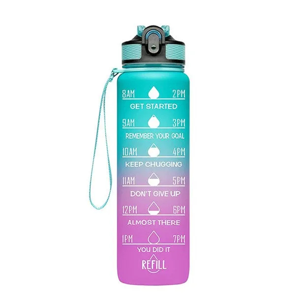 Motivational Water Bottle with Time Marker and Straw, 32 oz, Leakproof & One Hand Operation, Suitable for Fitness, Gym & Outdoor