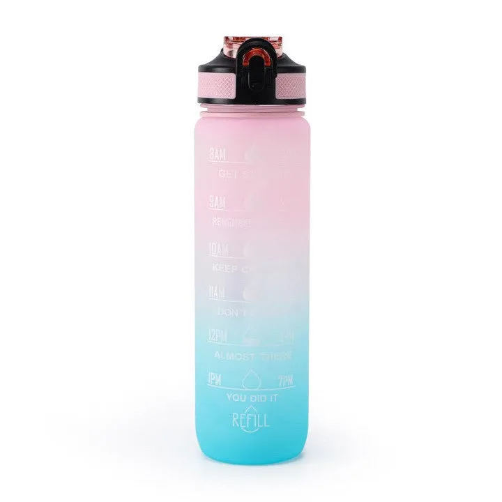 Motivational Water Bottle with Time Marker and Straw, 32 oz, Leakproof & One Hand Operation, Suitable for Fitness, Gym & Outdoor
