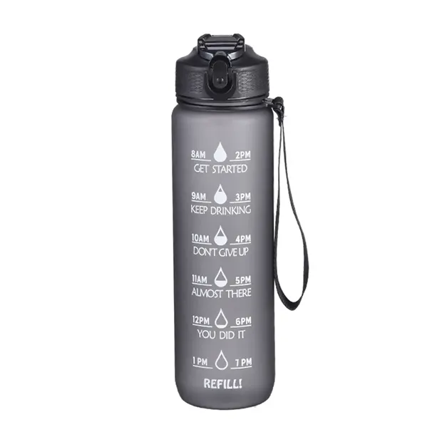 Motivational Water Bottle with Time Marker and Straw, 32 oz, Leakproof & One Hand Operation, Suitable for Fitness, Gym & Outdoor