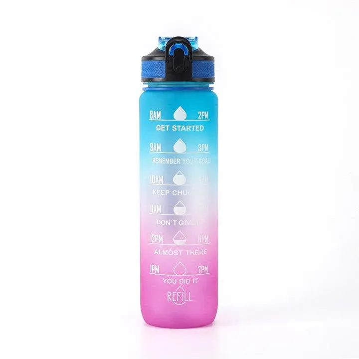 Motivational Water Bottle with Time Marker and Straw, 32 oz, Leakproof & One Hand Operation, Suitable for Fitness, Gym & Outdoor