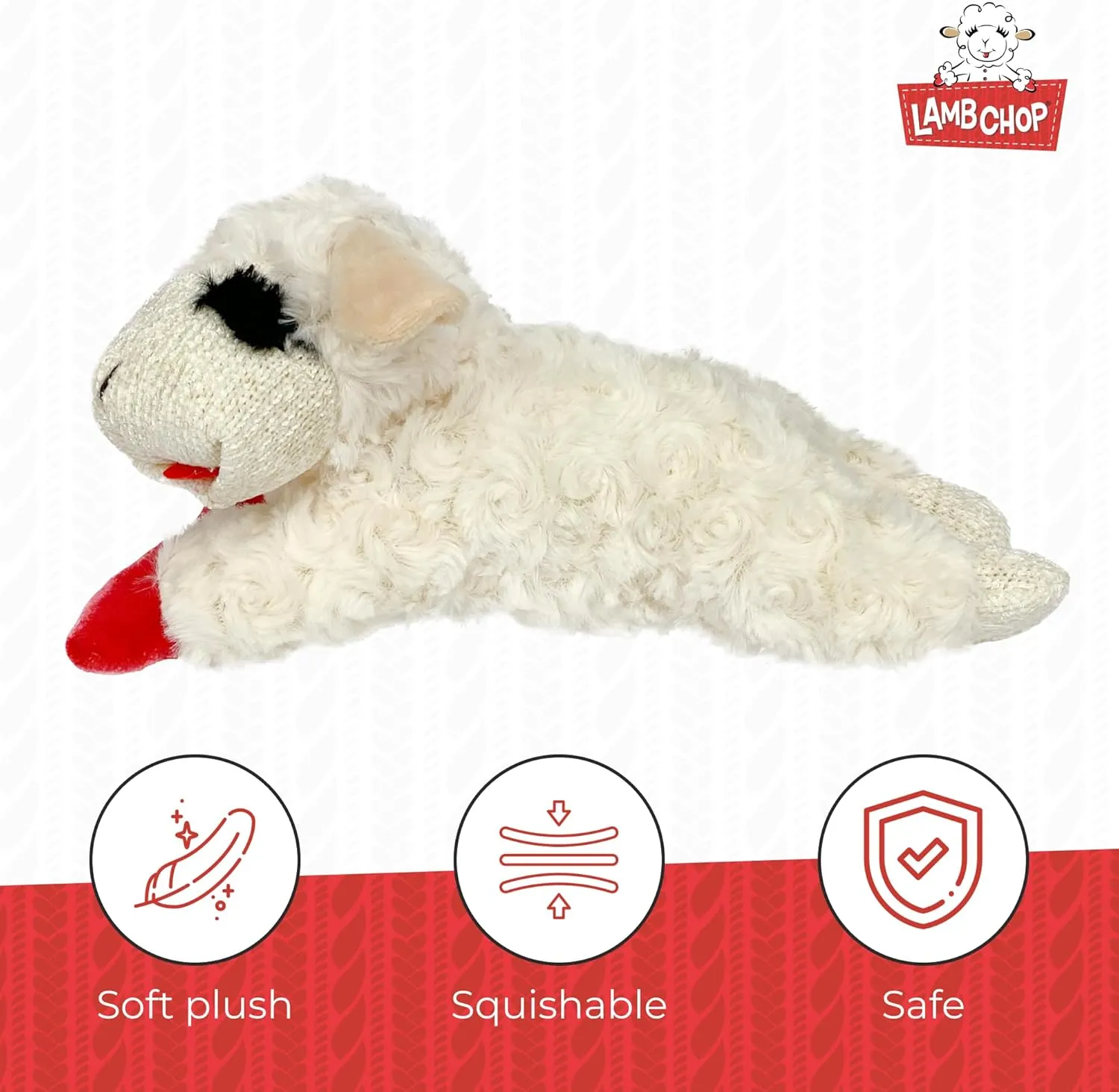 Multipet Lamb Chop Dog Plush Toy - Squeaky Dog Toy for Small & Medium Dogs - Extra Soft Plush Dog Toy - Stuffed Animal Dog Toy for Cuddling & Playing - Cute Pet Toy (10", Cream, 5 Squeakers)