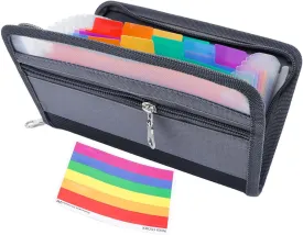 NatSumeBasics Receipt Coupon Bill Organizer 12 Tabs Accordion File Folder Zipper Organizer Expandable Envelopes Stuffing Wallet for Cash Cards (Colorful)