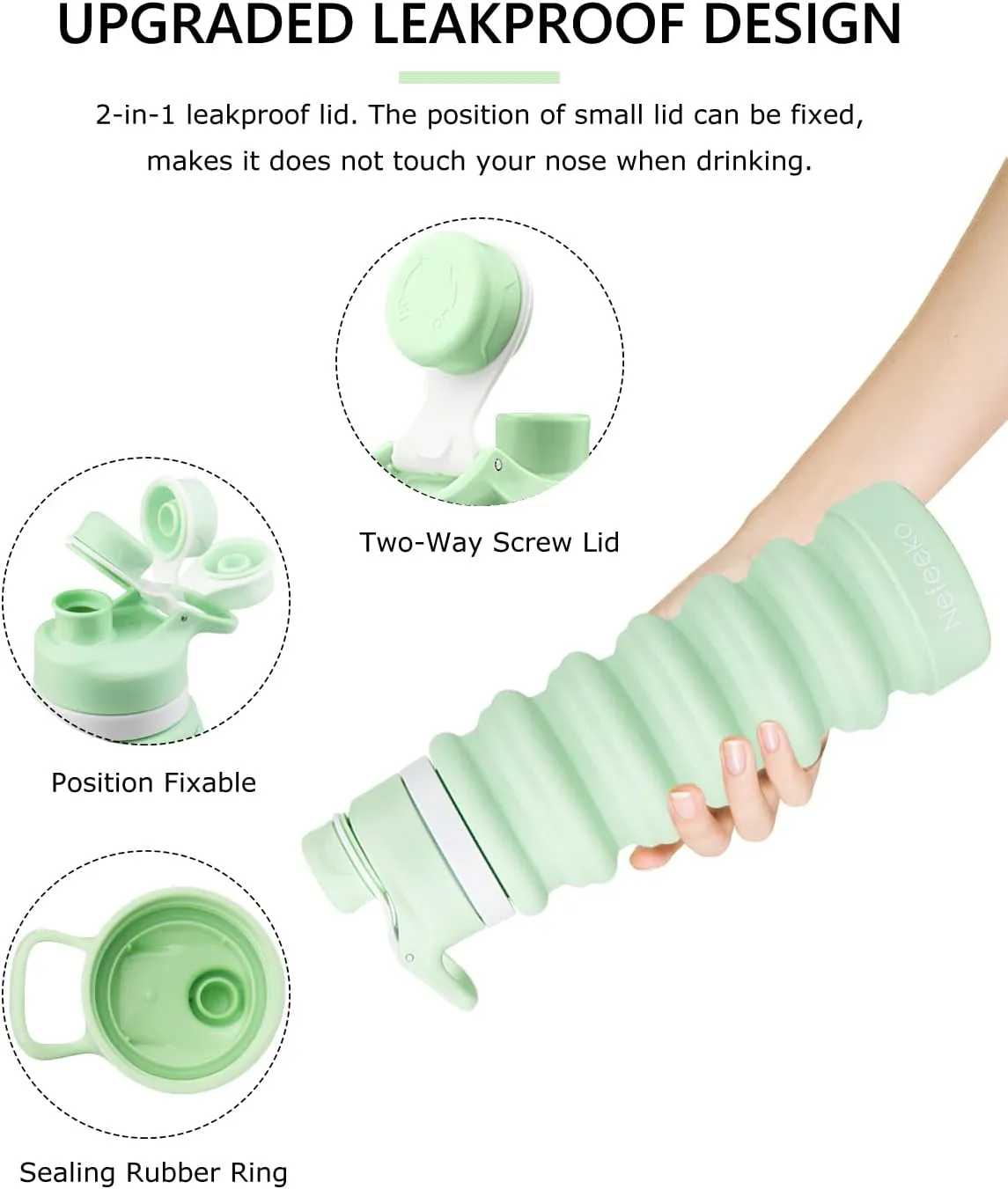 Nefeeko Collapsible Water Bottle, 26oz Silicone Foldable Water Bottles Leakproof BPA Free Travel Water Bottles with Carabiner, Portable Sport Water Bottles for Camping,Hiking Outdoor Indoor Sport