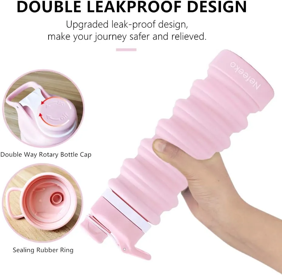Nefeeko Collapsible Water Bottle, 26oz Silicone Foldable Water Bottles Leakproof BPA Free Travel Water Bottles with Carabiner, Portable Sport Water Bottles for Camping,Hiking Outdoor Indoor Sport