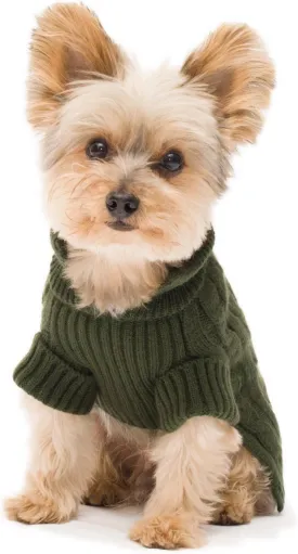 Olive Green Aran Dog Sweater Size #12 Medium