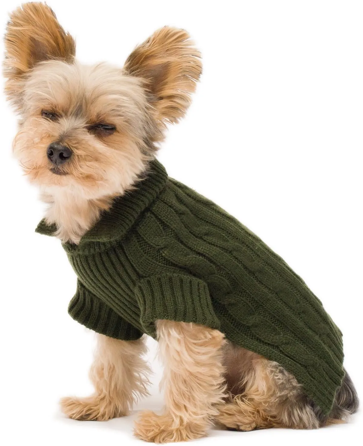 Olive Green Aran Dog Sweater Size #12 Medium