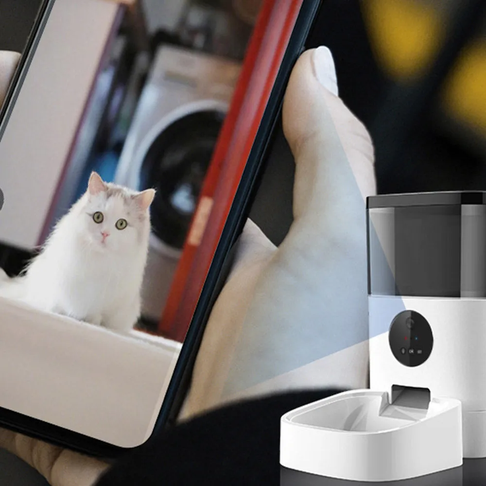 PAWS ASIA Factory Durable Phone App Remote Control Smart Auto Pet Feeder Bowl With Voice Camera Wifi 4L