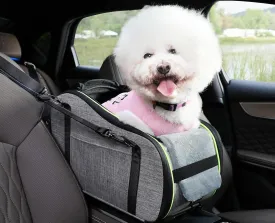 Pecute Console Dog Car Seat for Small Dogs - Soft Pad Armrest Booster Seat for Cat Car Seat up to 8 lbs, with Safety Strap, Grey