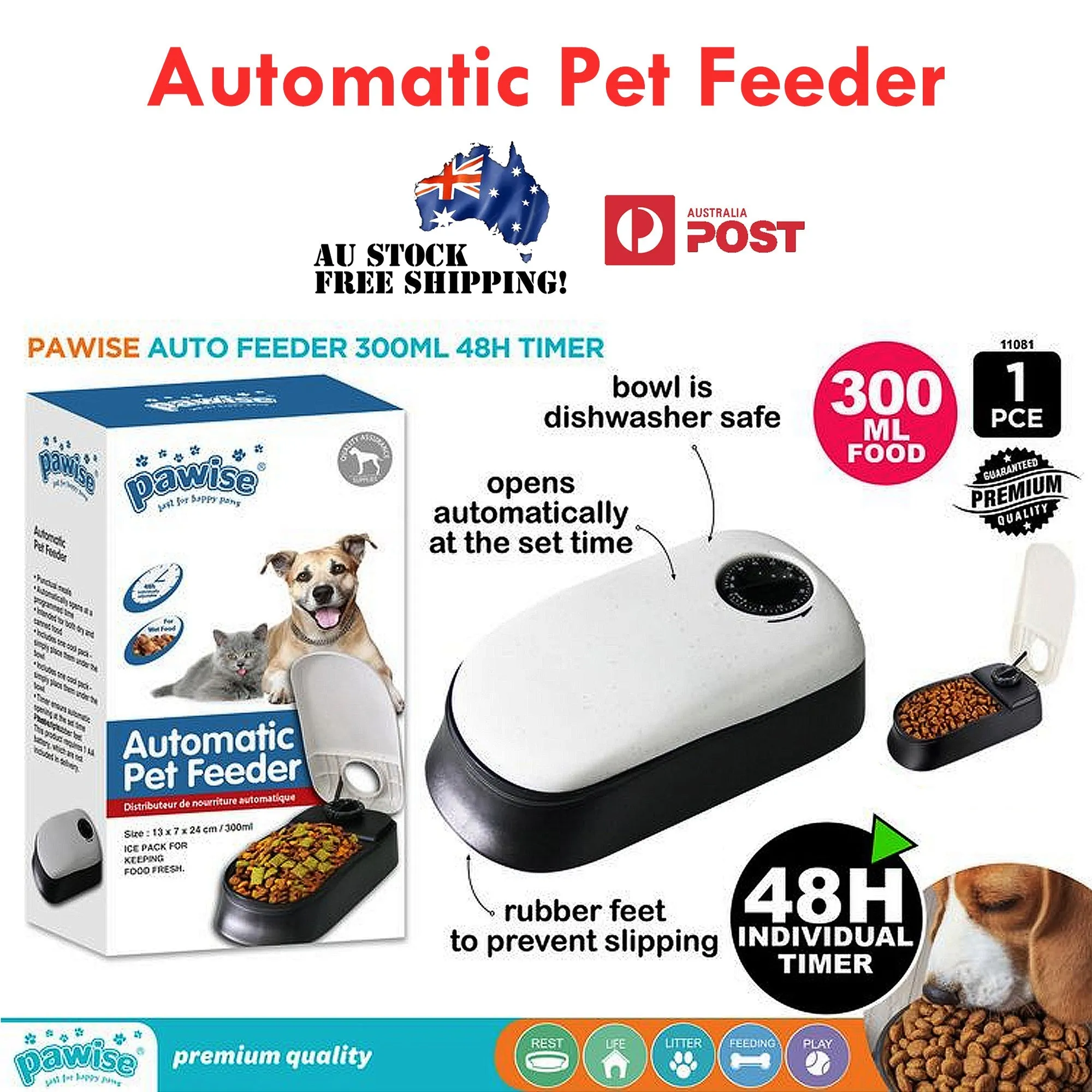 Pet Automatic Water Food Dispenser 2 in 1 Timer Drinking Feeder Bottle Dog Cat