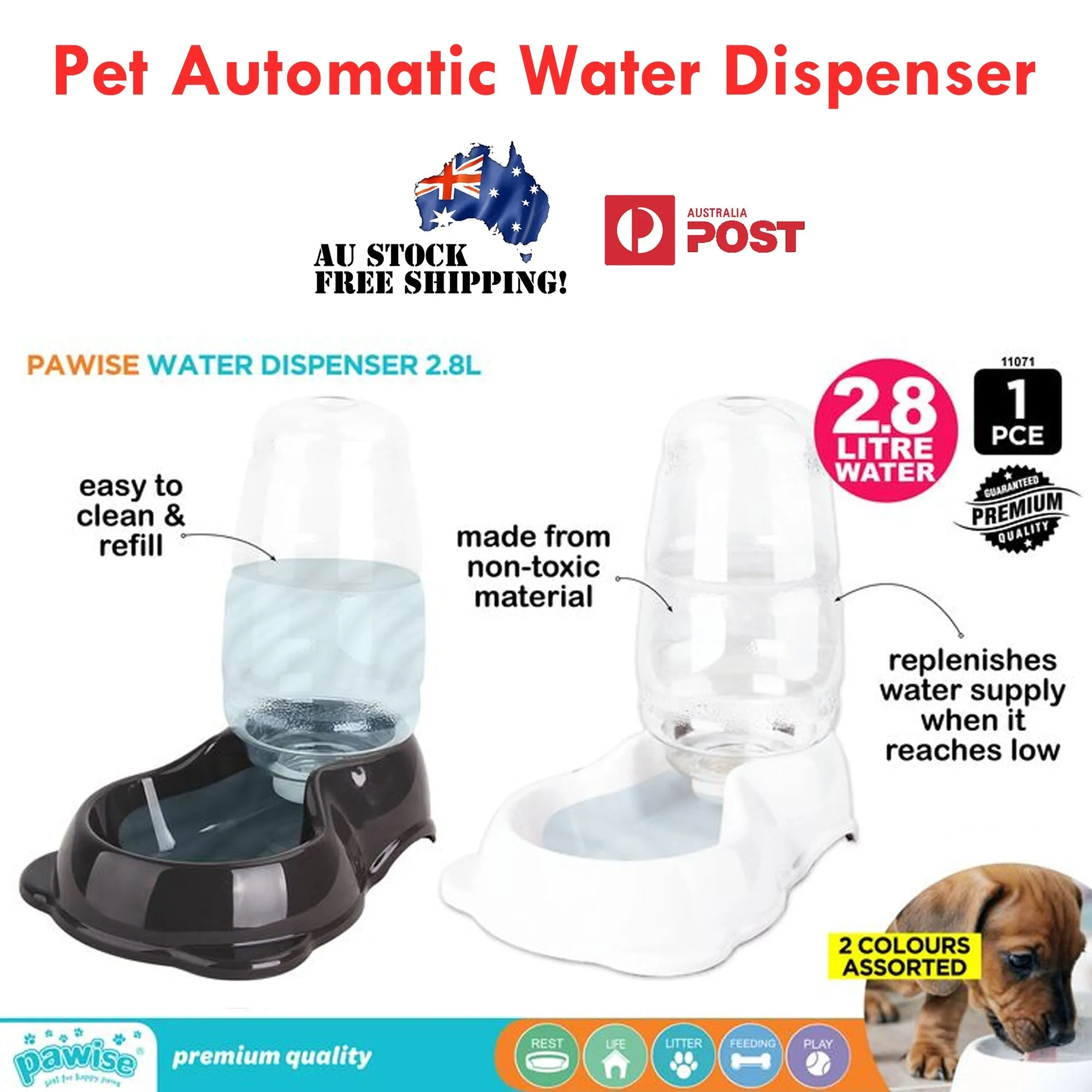 Pet Automatic Water Food Dispenser 2 in 1 Timer Drinking Feeder Bottle Dog Cat