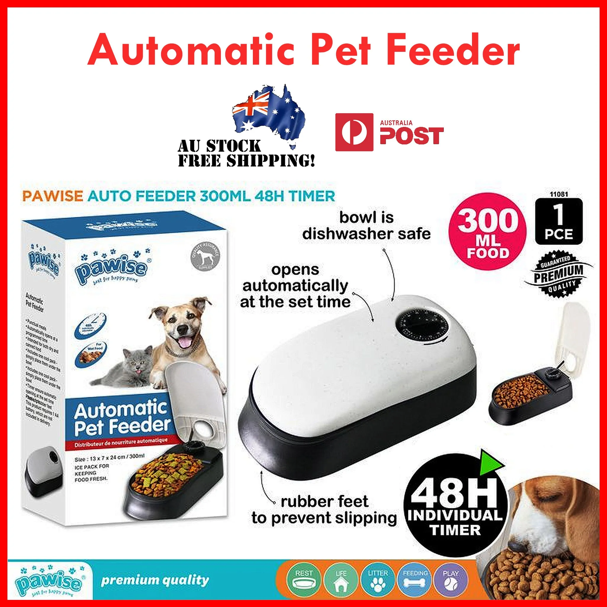 Pet Automatic Water Food Dispenser 2 in 1 Timer Drinking Feeder Bottle Dog Cat