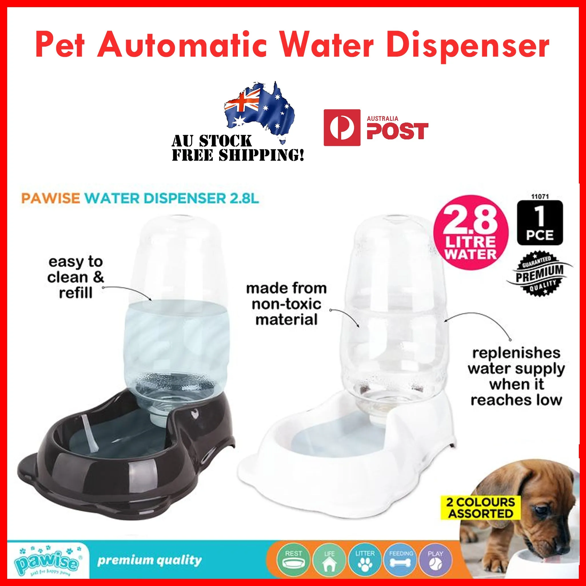 Pet Automatic Water Food Dispenser 2 in 1 Timer Drinking Feeder Bottle Dog Cat