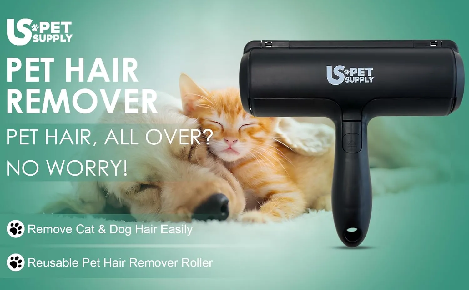 Pet Hair Remover Roller-Reusable, Self Cleaning Lint Roller for Pet Hair Removal on Furniture, Carpets, Clothes & Car Seats-Dog & Cat Hair Remover No Sticky Tapes (Black)