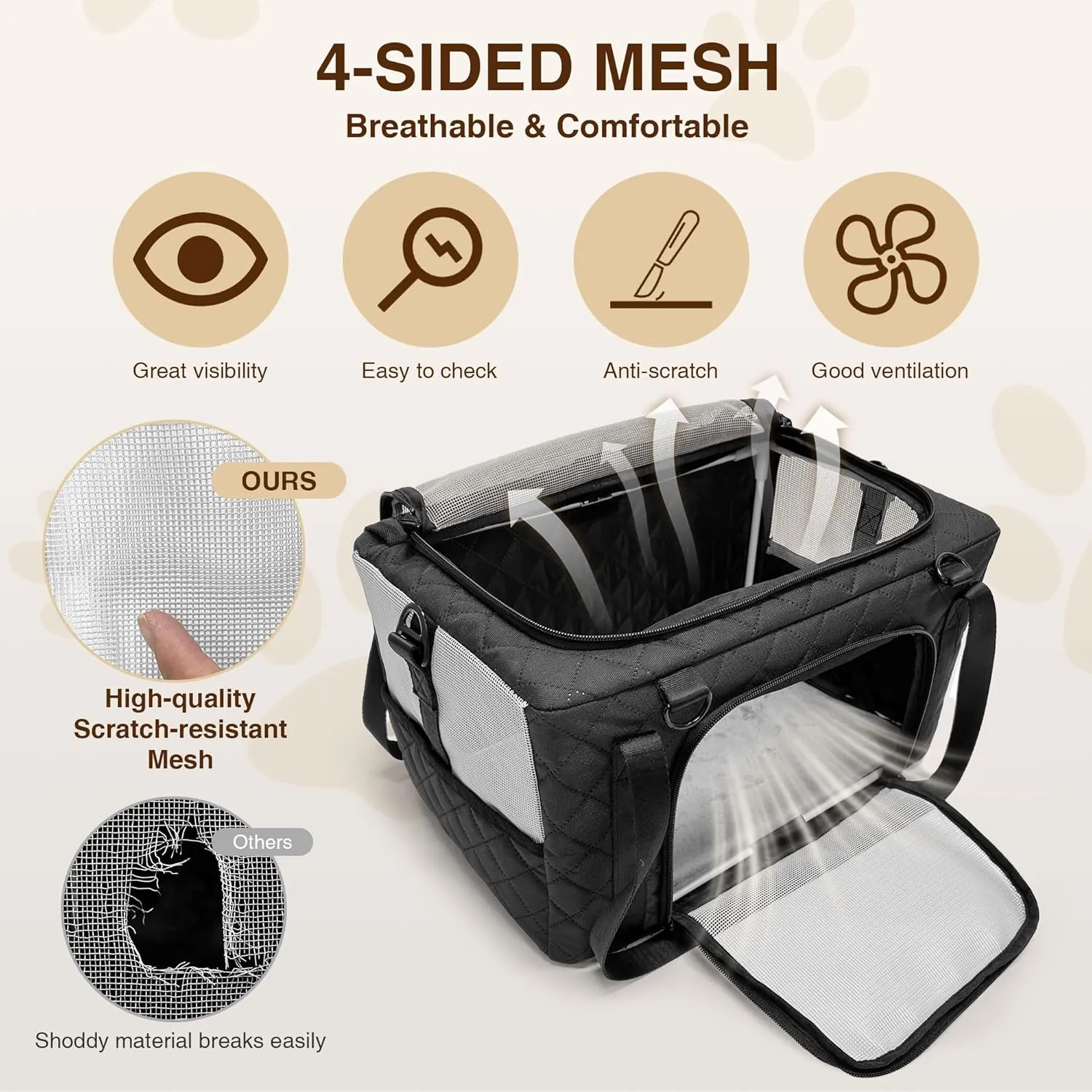 PETUX Collapsible Pet Carrier Airline Approved, 16"x10"x9.5" Soft Cat Carrier for Small Cats Up to 12 Lbs - Top Open Portable Cat Travel Carriers with Anti-Scratch Mesh, Storage Pocket  Leash (Grey)