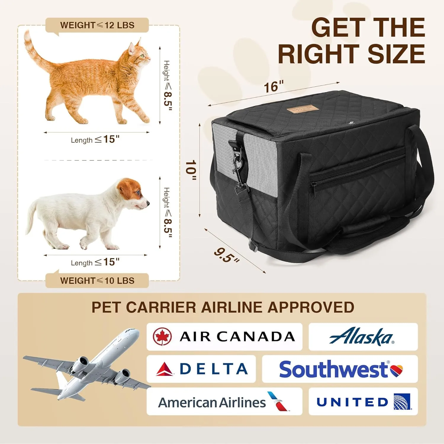 PETUX Collapsible Pet Carrier Airline Approved, 16"x10"x9.5" Soft Cat Carrier for Small Cats Up to 12 Lbs - Top Open Portable Cat Travel Carriers with Anti-Scratch Mesh, Storage Pocket  Leash (Grey)