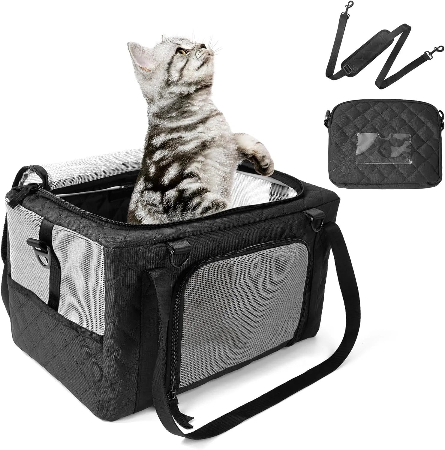 PETUX Collapsible Pet Carrier Airline Approved, 16"x10"x9.5" Soft Cat Carrier for Small Cats Up to 12 Lbs - Top Open Portable Cat Travel Carriers with Anti-Scratch Mesh, Storage Pocket  Leash (Grey)