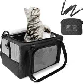 PETUX Collapsible Pet Carrier Airline Approved, 16"x10"x9.5" Soft Cat Carrier for Small Cats Up to 12 Lbs - Top Open Portable Cat Travel Carriers with Anti-Scratch Mesh, Storage Pocket  Leash (Grey)