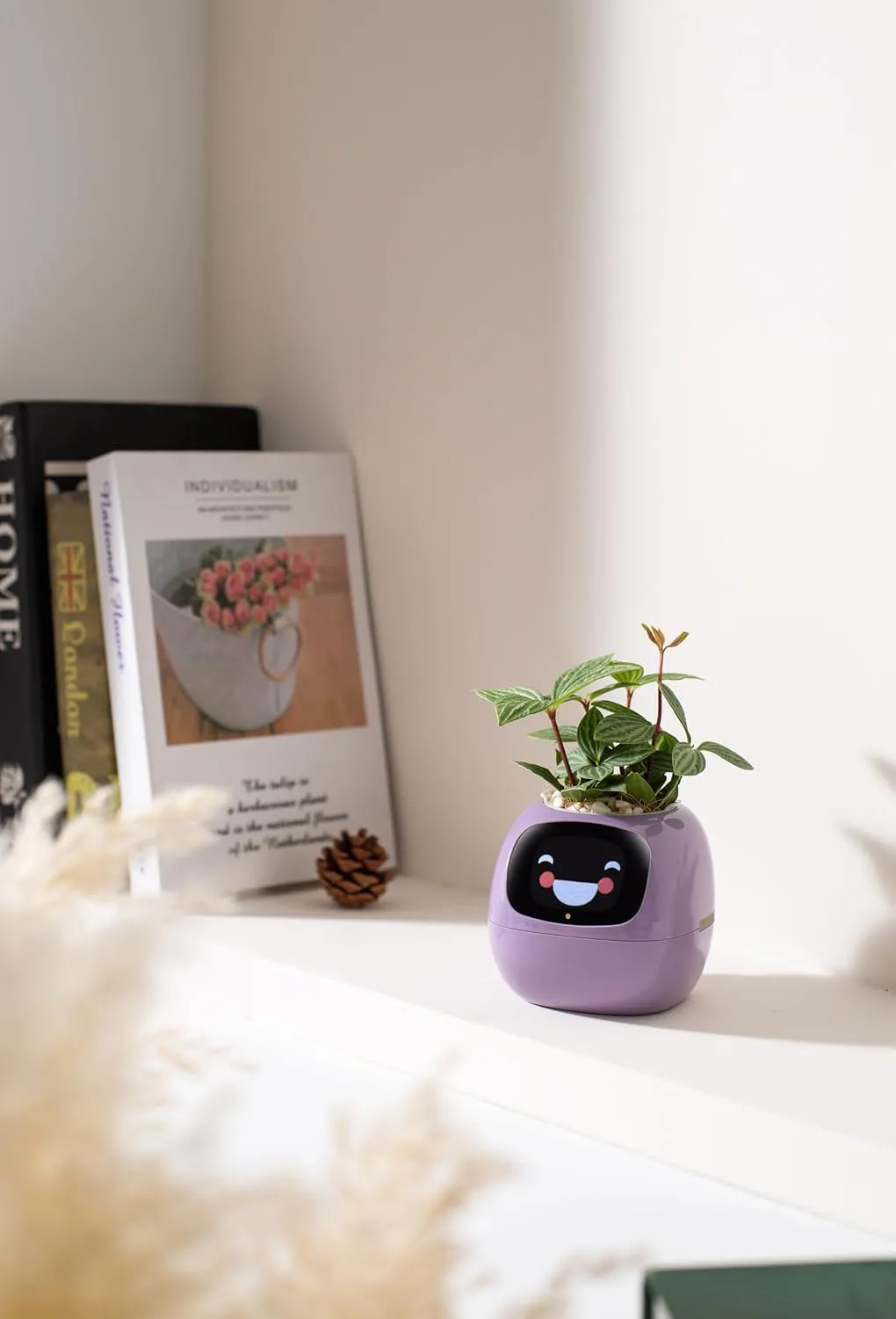 Plantagotchi AI Plant Pot with Expression - Smart Planter Robot Guidance on Plant Companion with Rich Gesture Interaction, Desk Setup Gift (Purple)
