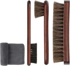 Professional Horse Hair Shoe Brush Kit, 4-Piece Leather Care Cleaning Kit with Polishing Brushes and Microfiber Cloth for Leather, Suede Shoes, Boots, and Bags Cleaning