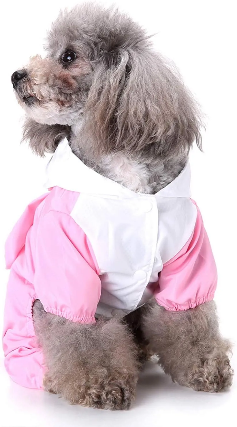 SELMAI Dog Raincoat with Hoodies Soft Mesh Elastic Band Four Legs Jumpsuit Outfits for Puppy Pet Cat Apparel Waterproof Rain Jacket Lightweight Outdoor Summer Rain Days Cold Weather Proof Pink XS