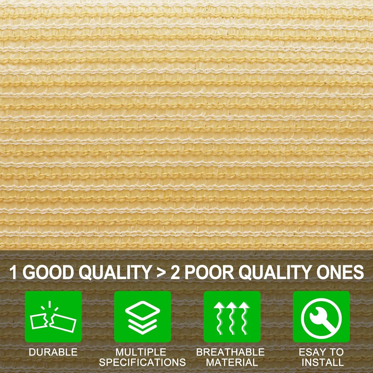 Shatex 90% Shade Fabric 6' x 10' Sun Shade Cloth with Grommets for Pergola Cover Canopy, Wheat, 12 Bungee Balls