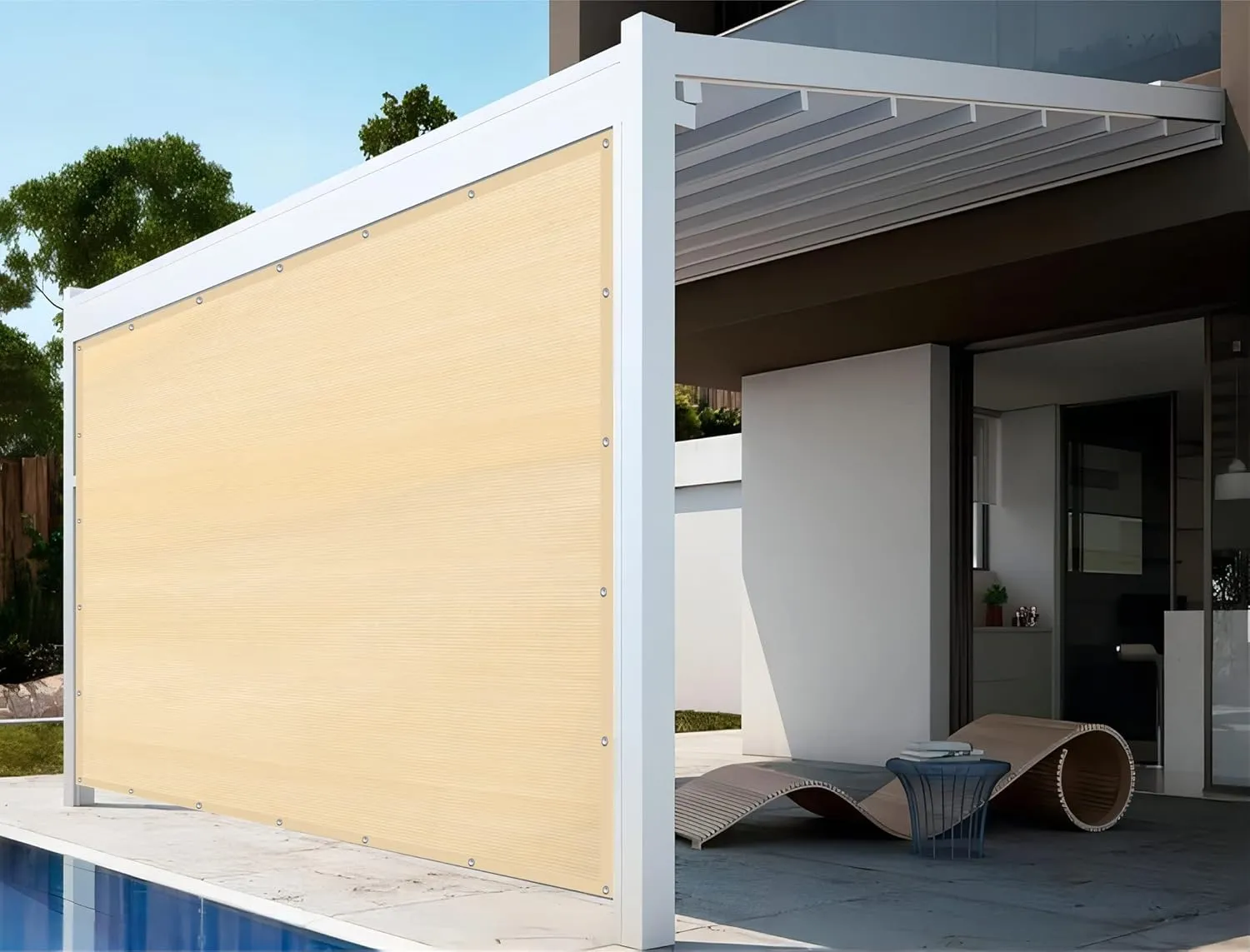 Shatex 90% Shade Fabric 6' x 10' Sun Shade Cloth with Grommets for Pergola Cover Canopy, Wheat, 12 Bungee Balls
