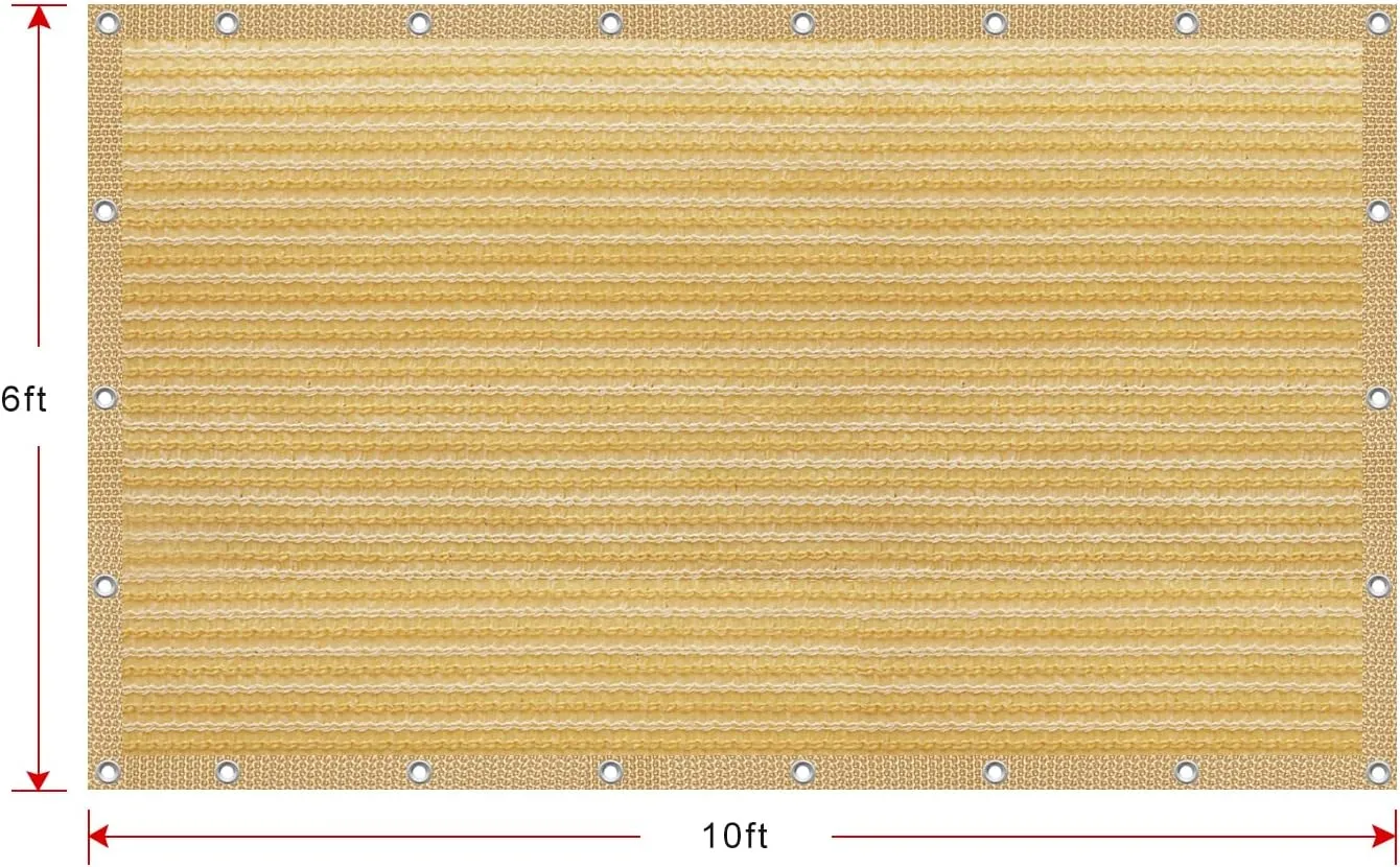 Shatex 90% Shade Fabric 6' x 10' Sun Shade Cloth with Grommets for Pergola Cover Canopy, Wheat, 12 Bungee Balls