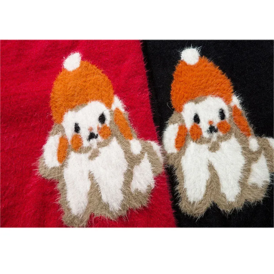 Shy Dog Pattern Fuzzy Sweater