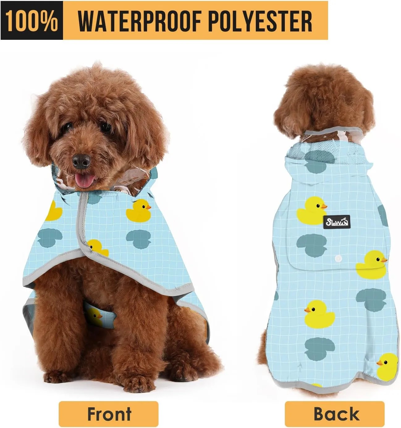 SlowTon Dog Raincoat, Adjustable Dog Rain Jacket Clear Hooded Double Layer, Waterproof Poncho with Reflective Strip Straps and Storage Pocket for Small Medium Large Dogs Puppies(DK XS)