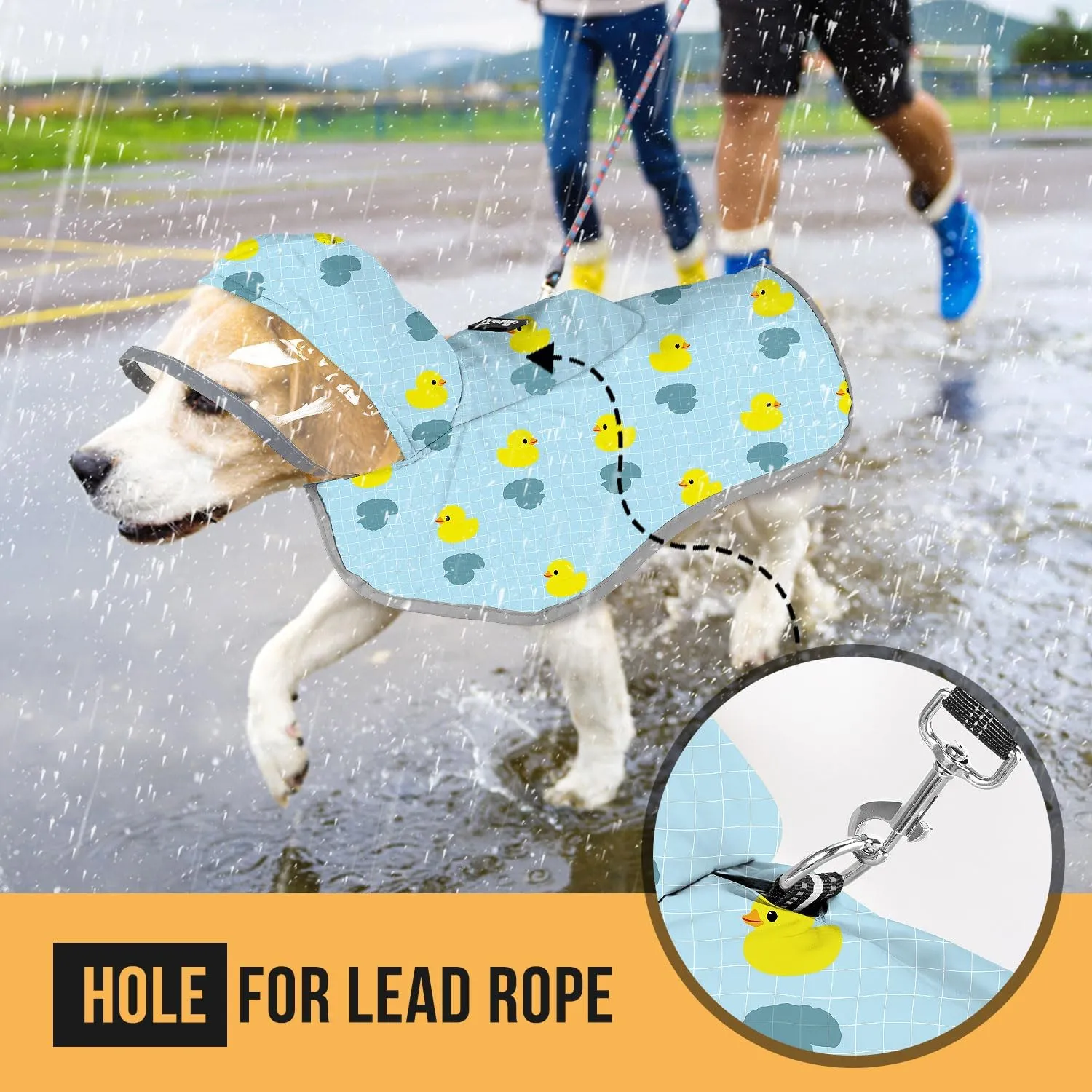 SlowTon Dog Raincoat, Adjustable Dog Rain Jacket Clear Hooded Double Layer, Waterproof Poncho with Reflective Strip Straps and Storage Pocket for Small Medium Large Dogs Puppies(DK XS)