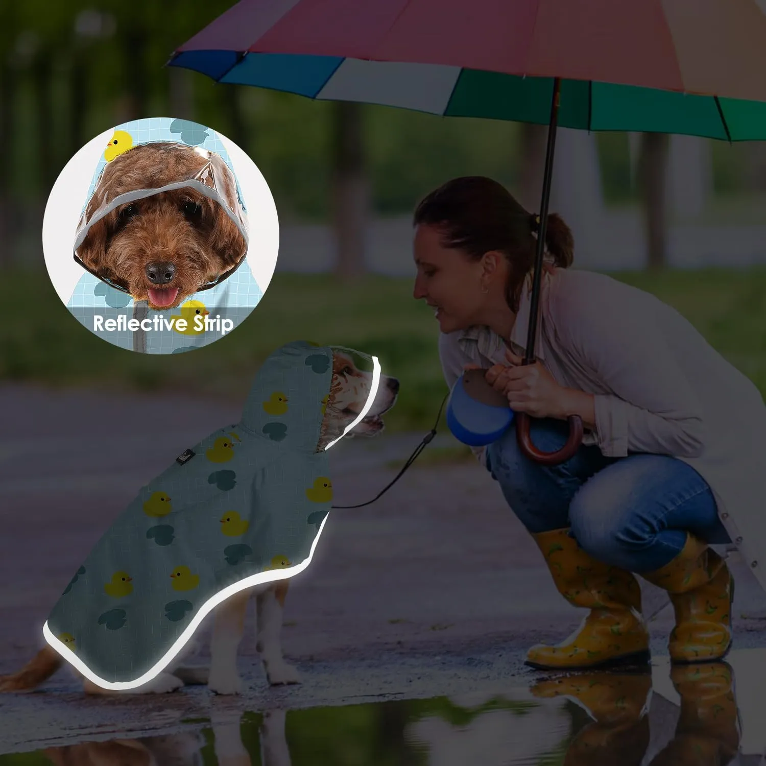 SlowTon Dog Raincoat, Adjustable Dog Rain Jacket Clear Hooded Double Layer, Waterproof Poncho with Reflective Strip Straps and Storage Pocket for Small Medium Large Dogs Puppies(DK XS)