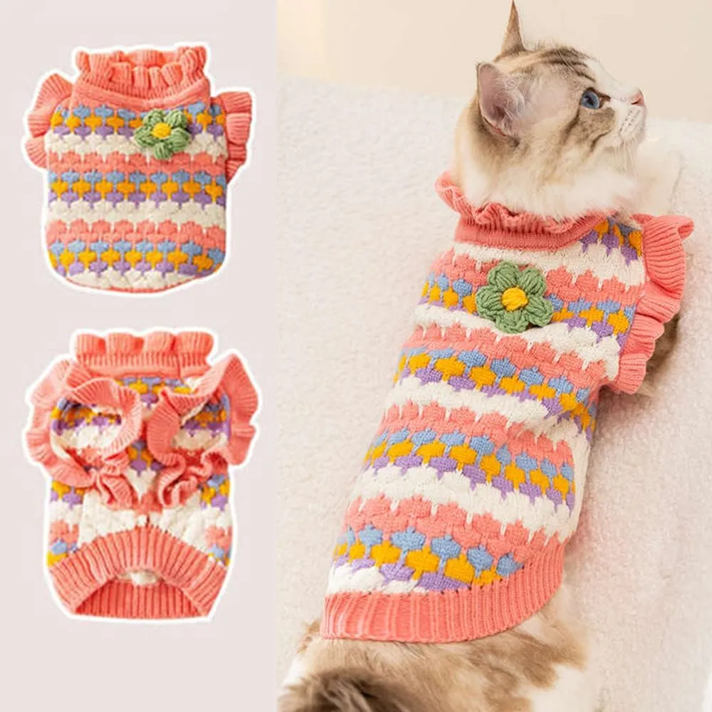 Small Dog Sweater, Knitted Tulip Cat Sweater, Warm Thick Holiday Puppy Clothes for Small Dog Girl,Cold Weather Outfit for Kitten Chihuahua Yorkie Teacup Dachshund Pug (Pink, Medium)