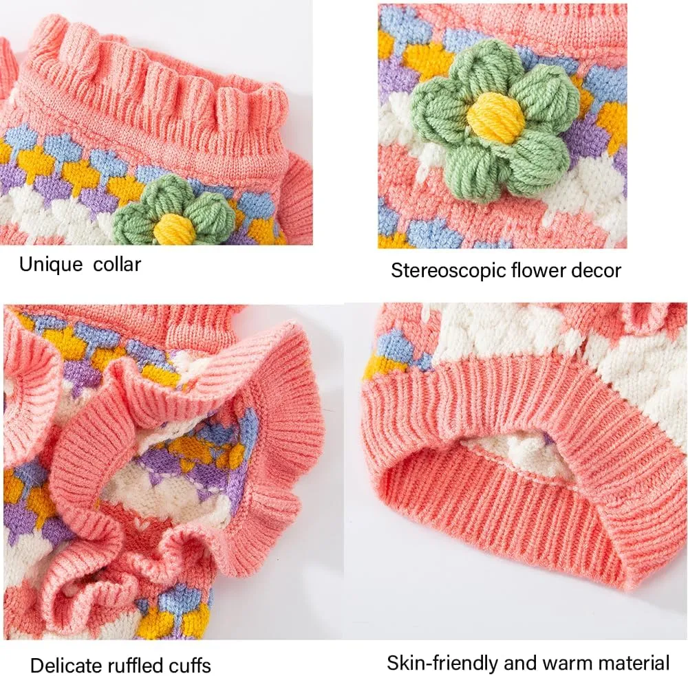 Small Dog Sweater, Knitted Tulip Cat Sweater, Warm Thick Holiday Puppy Clothes for Small Dog Girl,Cold Weather Outfit for Kitten Chihuahua Yorkie Teacup Dachshund Pug (Pink, Medium)