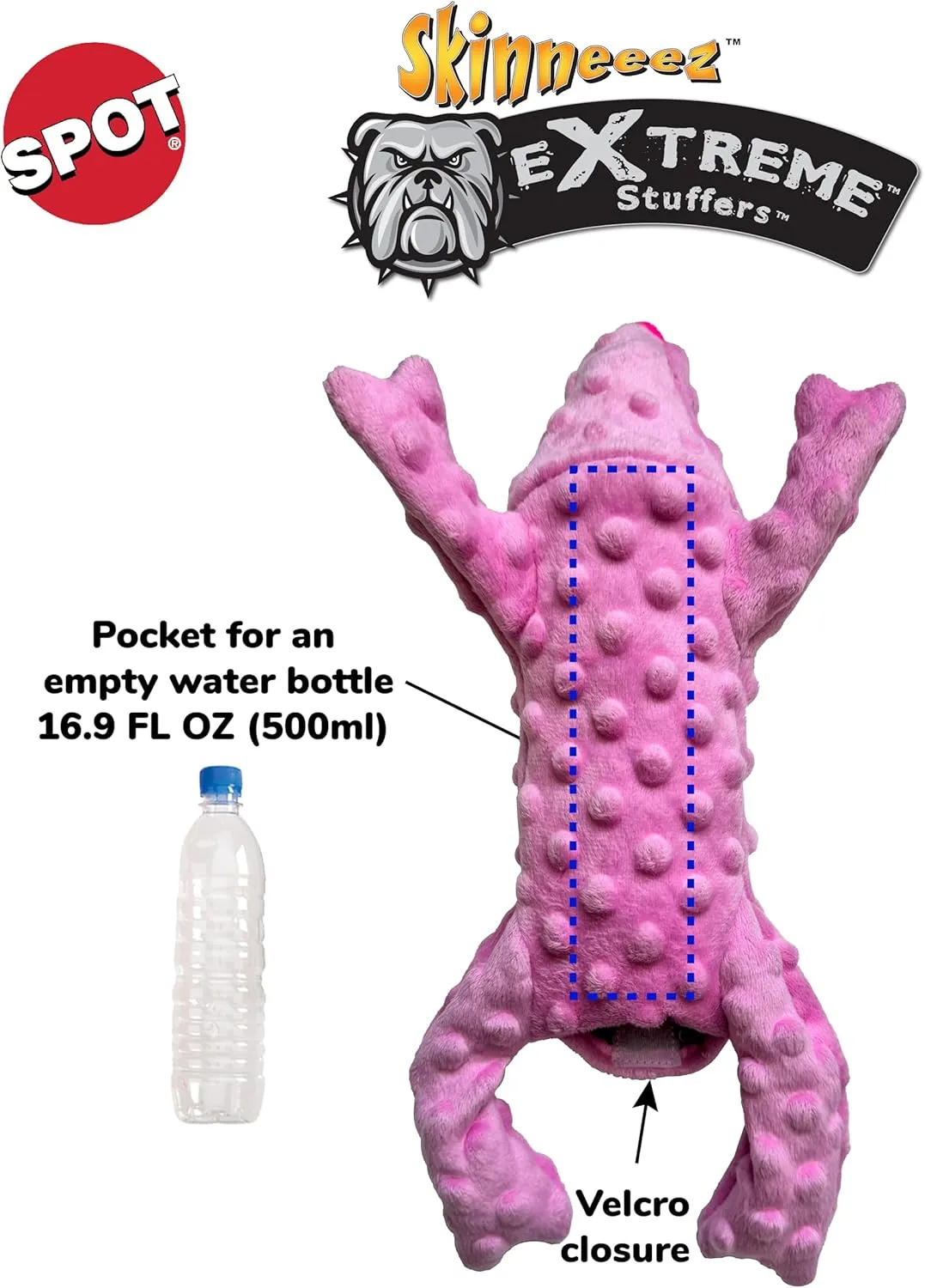 SPOT Skinneeez Extreme Stuffers Pig - Stuffing Free Dog Toy With Squeaker & Rip Stop Mesh Lining for Durability- Insert Plastic Bottle for Extra Crunch, For Small to Medium Puppies & Dogs - 14in