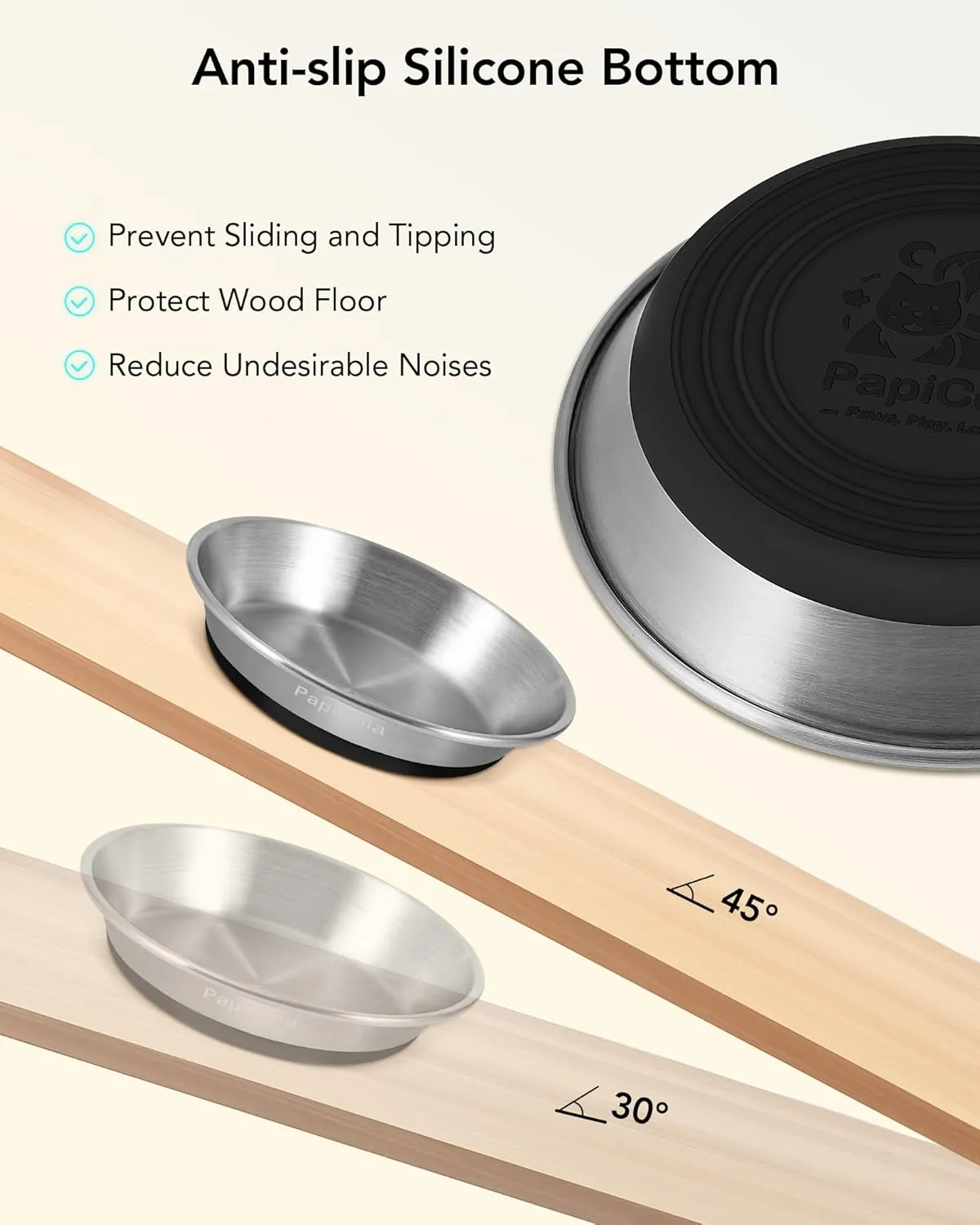 Stainless Steel Cat Bowls, Non-Slip cat Food Dishes, Metal Cat Food and Water Bowls, Whisker Friendly with Wide and Shallow Design, 6.3'' Wide, 0.7mm Thick Steel, Ideal Pet Dish for Kitten and Dog