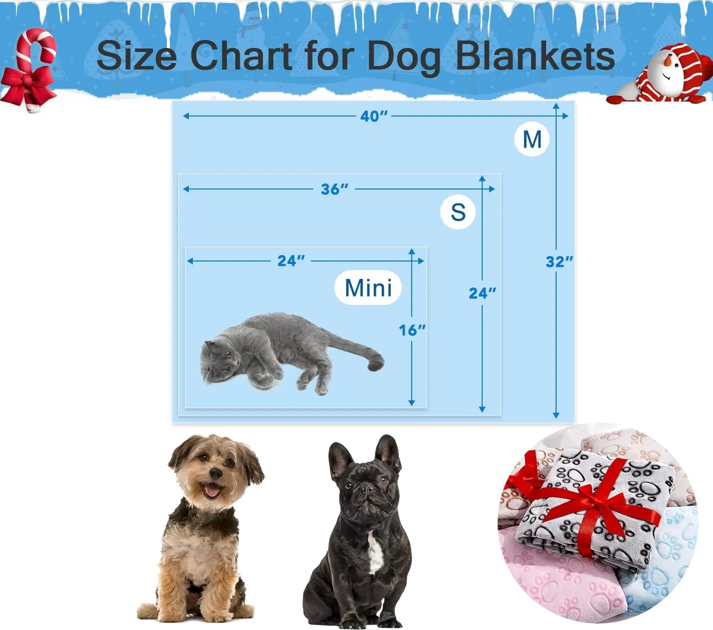 Stuffed 3pcs Premium Soft Dog Blankets for Small Dogs, Cat Blanket Calming Washable for Bed Couch Crate Protection Cover, Dog Puppy Kitten Essentials Christmas Dog Gifts, 16 * 24 inches,Blue