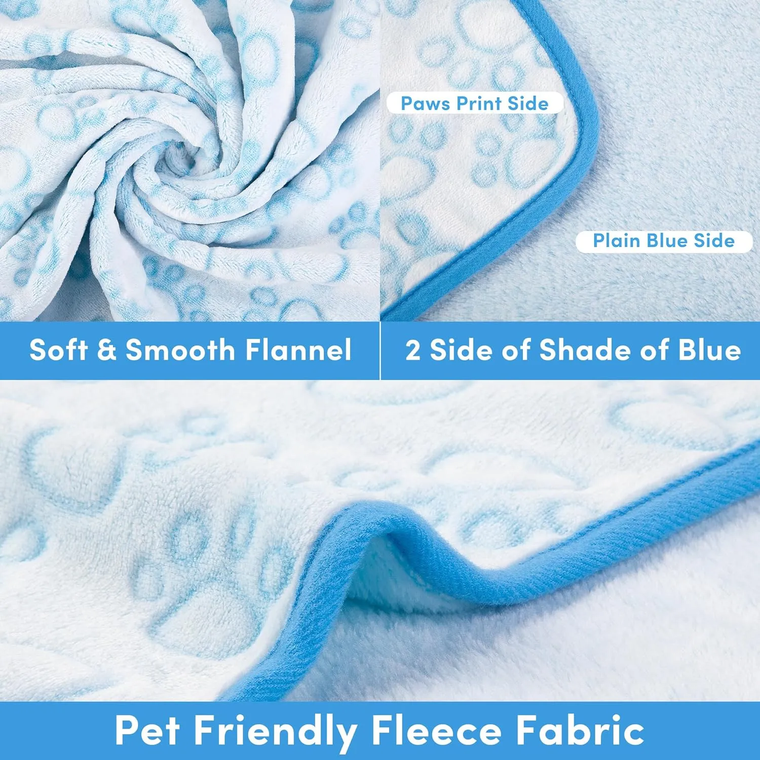 Stuffed 3pcs Premium Soft Dog Blankets for Small Dogs, Cat Blanket Calming Washable for Bed Couch Crate Protection Cover, Dog Puppy Kitten Essentials Christmas Dog Gifts, 16 * 24 inches,Blue