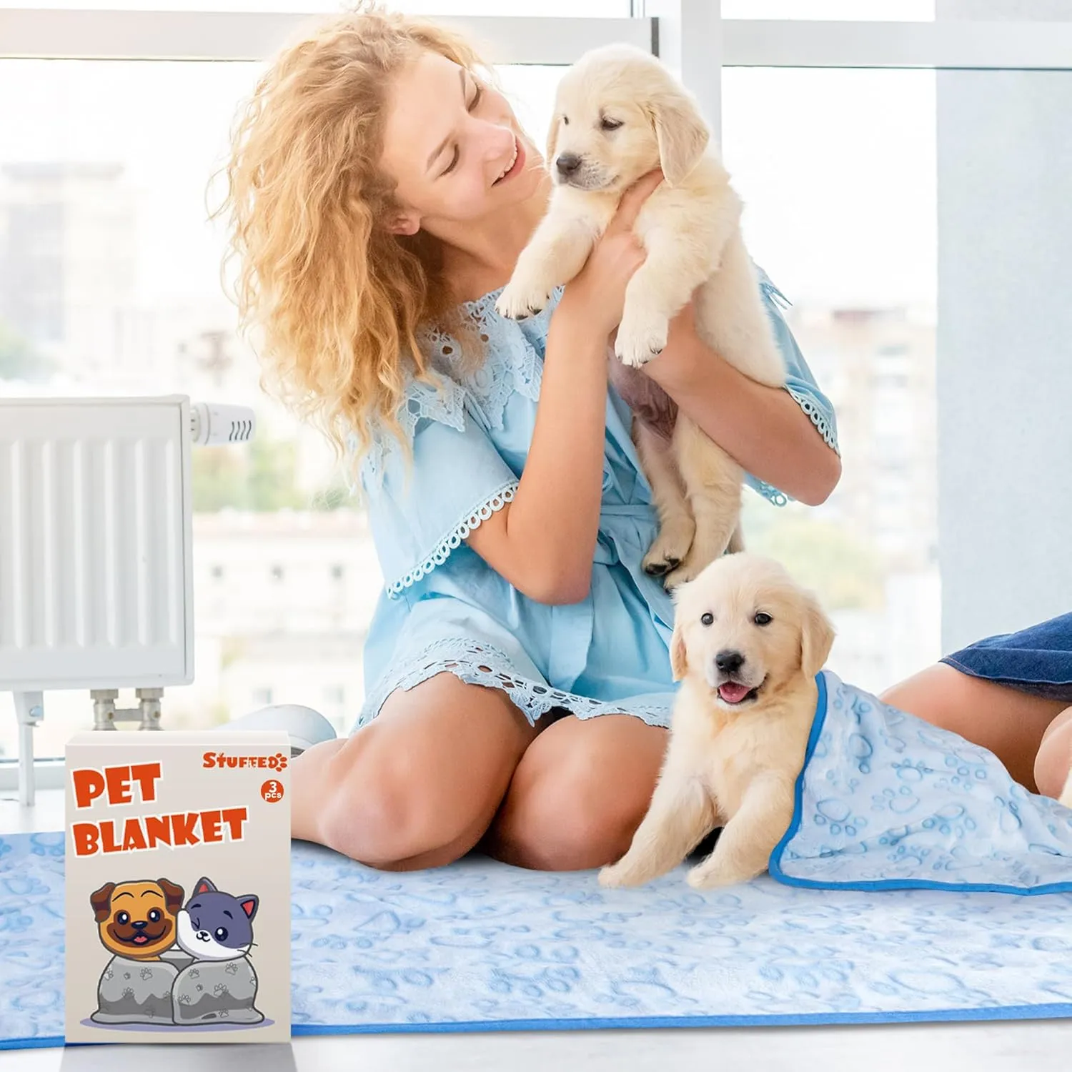 Stuffed 3pcs Premium Soft Dog Blankets for Small Dogs, Cat Blanket Calming Washable for Bed Couch Crate Protection Cover, Dog Puppy Kitten Essentials Christmas Dog Gifts, 16 * 24 inches,Blue