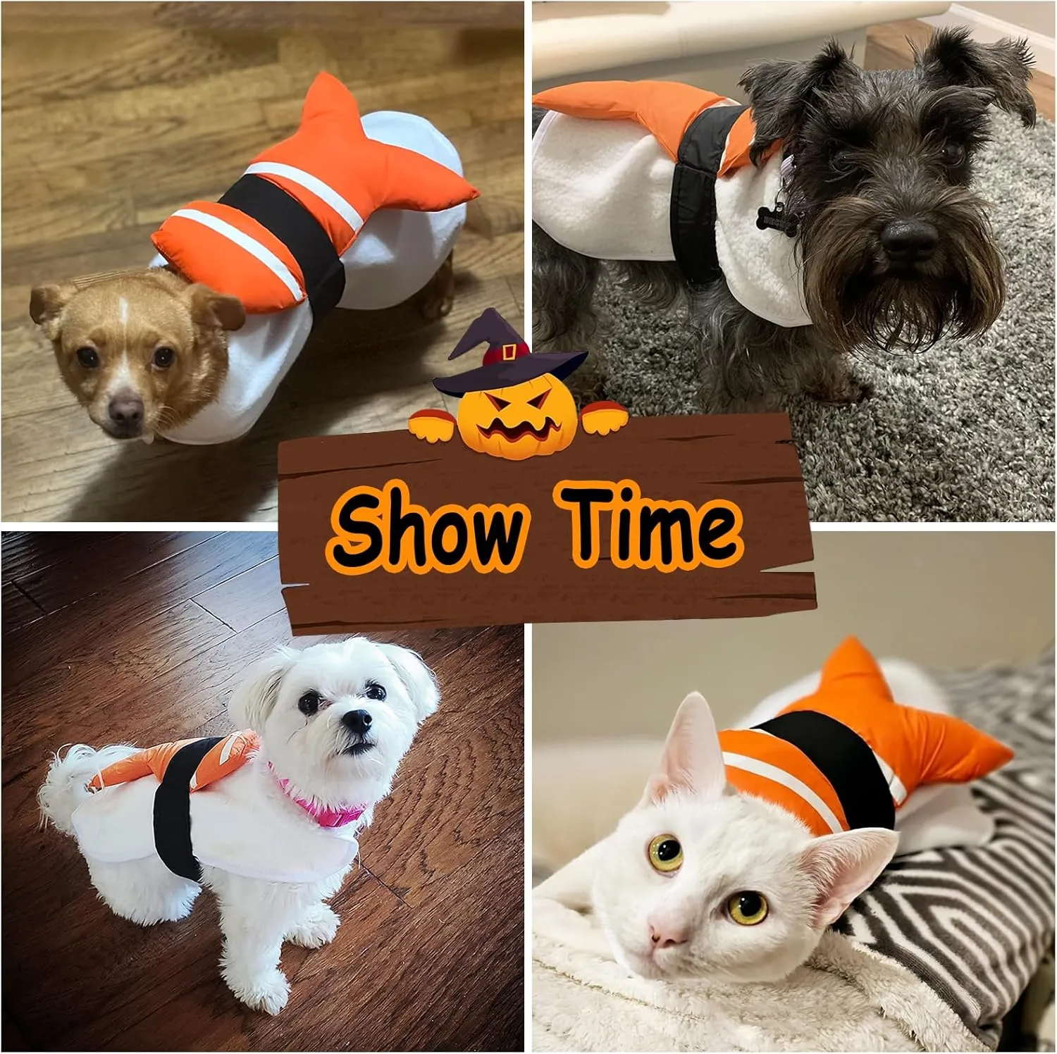 Sushi Dog Halloween Costume Fish Food Pet Costume, Cat Puppy Halloween Costume for Small Medium Dogs Pet Apparel, Funny Dog Outfits Cosplay Costume for Halloween Party Christmas Photo Props